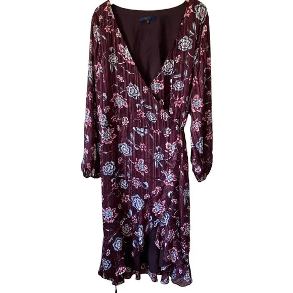 Rachel Rachel Roy Dresses | Rachel Rachel Roy Women's Caron Metallic Floral Wrap Dress V Neck Size 24W | Color: Silver/White | Size: 24W |